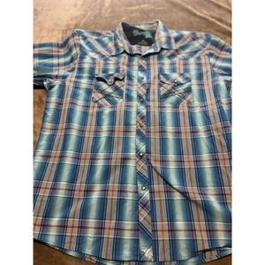 Wrangler 20X‎ Plaid Western Shirt Mens XXL Blue Red Snap Front Short Sleeve